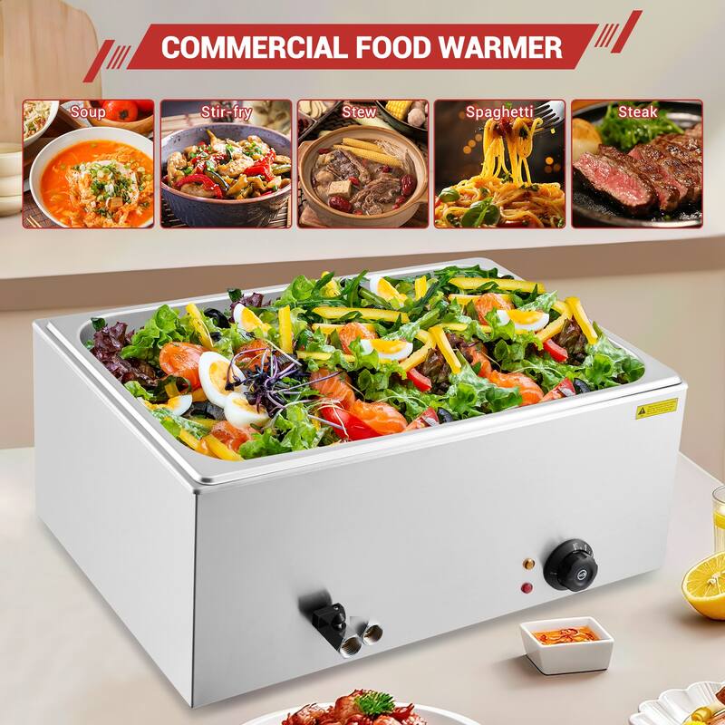 21QT Electric Commercial Food Warmer, Stainless Steel Bain Marie Steam Table Countertop Soup Station for Parties Buffet