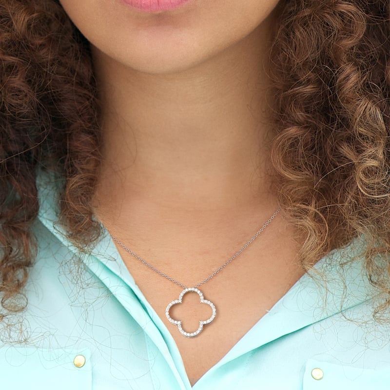 1/6ct - 1ct TDW Diamond 14K Gold Open Clover Pendant Necklace for Women