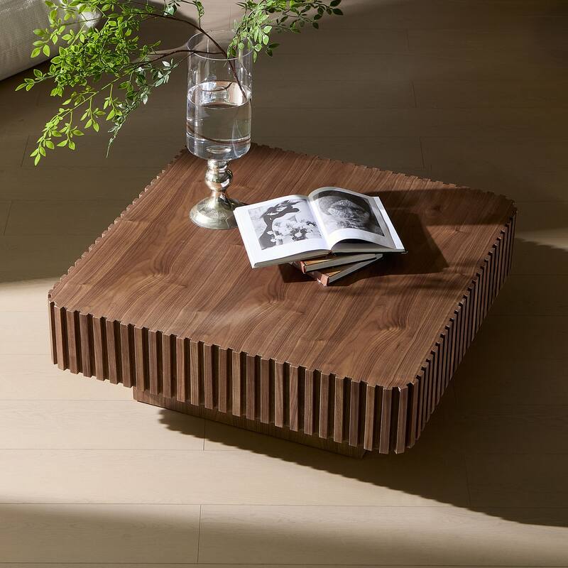 35.43 Inch Modern Handcraft Square Accent Coffee Table with Sturdy for Living Room