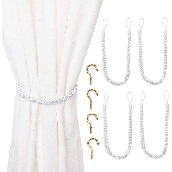 slide 2 of 5, 2 Pairs Curtain Tiebacks with Hooks 26" - White White