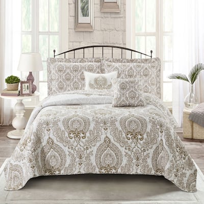 Serenta Heart DSK Printed Microfiber 5 Piece Quilts Set