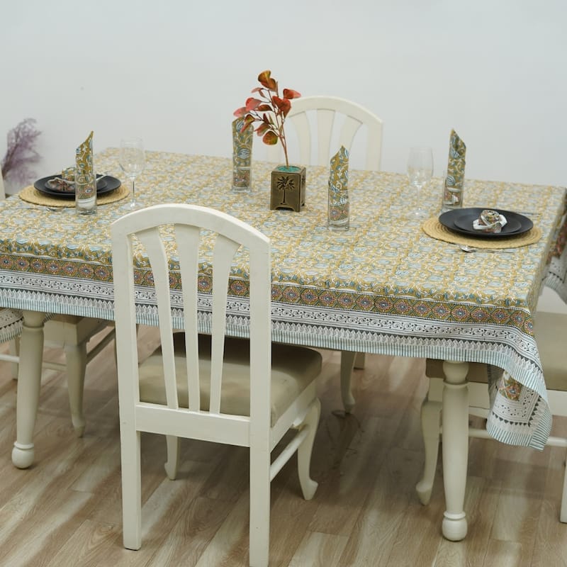 Fabdivine Handmade Block Print Cotton Table Cover Farmhouse Dining Kitchen Decor Gift