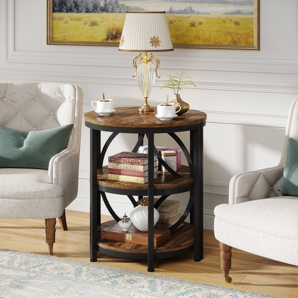 Round side table with lamp outlet