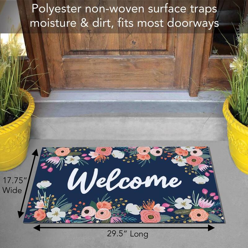 Welcome Florals Indoor/Outdoor Entryway Floor Mat Made in The USA Low Profile, Non-Skid Rubber Backing, 29.5" by 17.75"