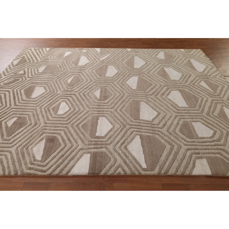 Geometric / Modern Area Rug Handmade Wool Carpet - 8'1"x 9'9"