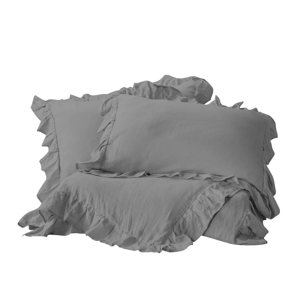 Delara Organic Cotton 300 TC GOTS Certified 8 Internal Ties Ruffled Duvet Set