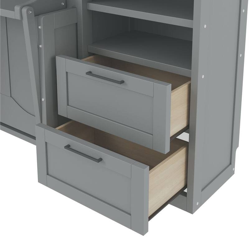 Superior Quality Full Size Murphy Bed Wall Bed with Closet, Drawers & Shelves, Multifunctional Space-Saving Solution, Gray