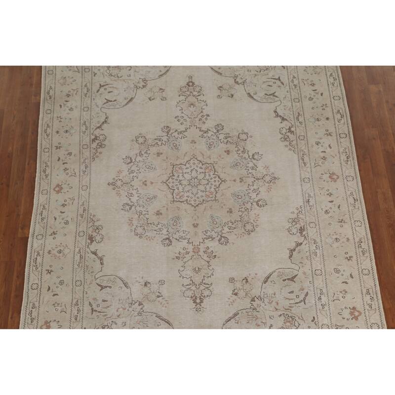 Distressed Persian Vintage Area Rug Hand-Knotted Wool Carpet - 6'6"x 9'9"