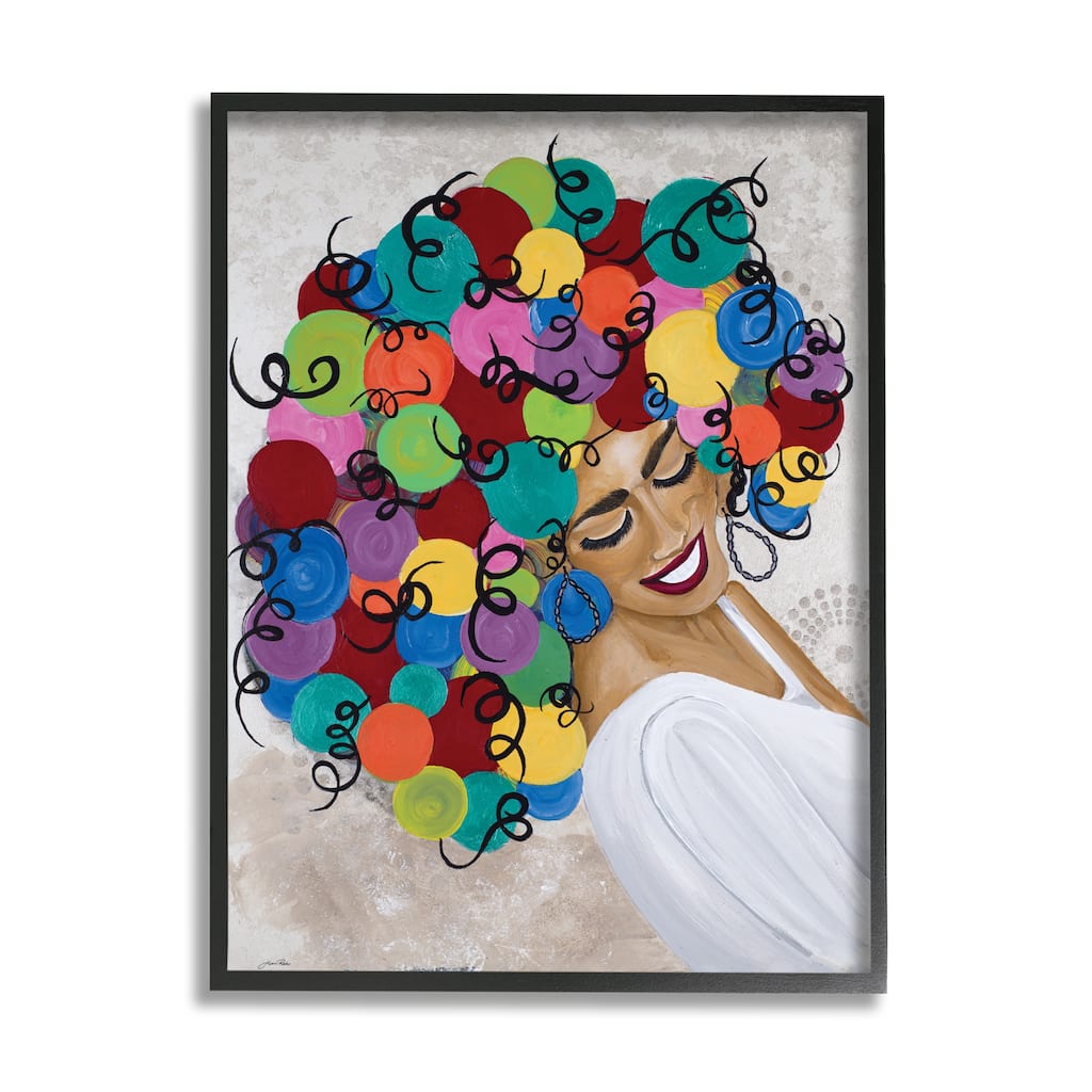 Stupell Smiling Woman With Rainbow Abstract Curly Hair Framed Wall Art - Multi-color