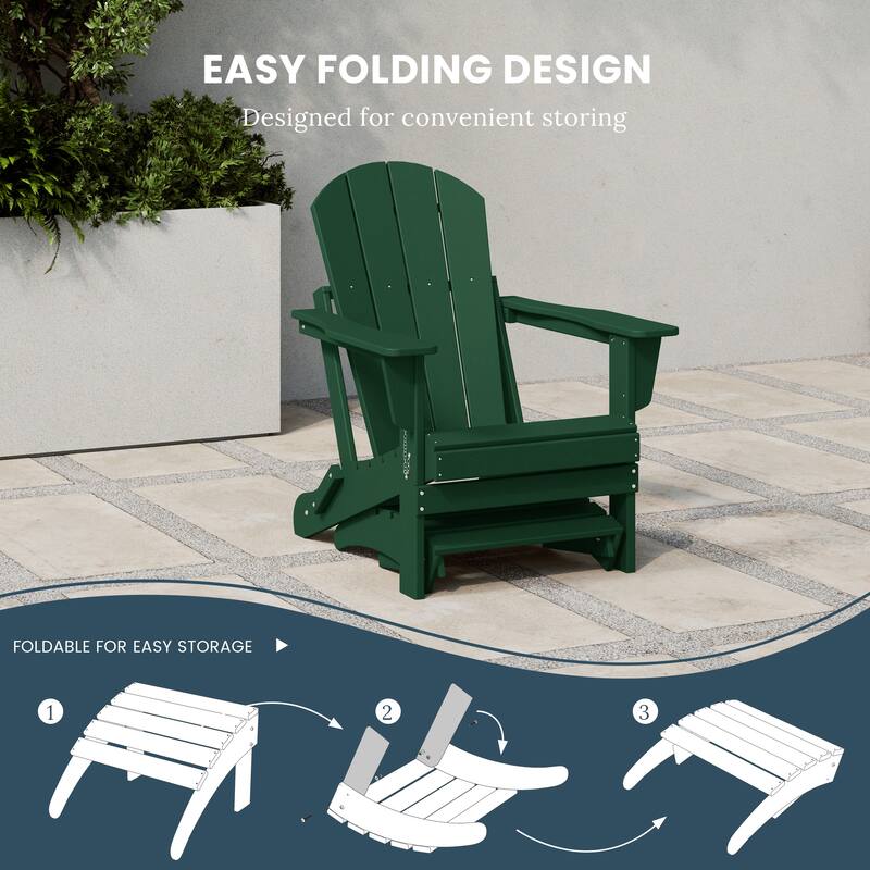 Polytrends Laguna Hdpe All Weather Outdoor Patio Foldable Ottoman