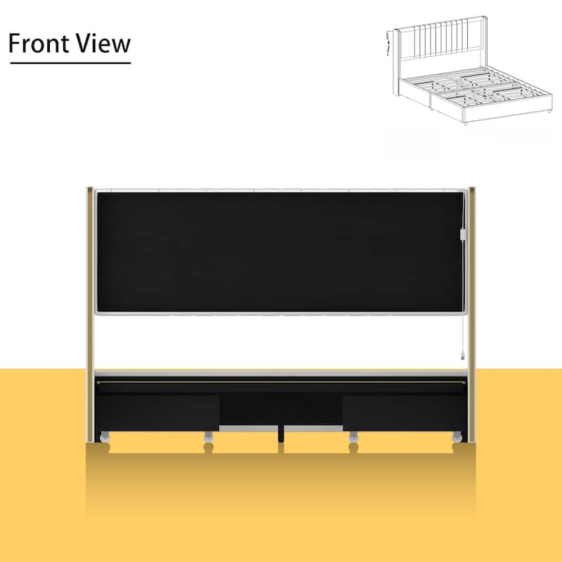 Modern Illuminated Bed Frame with Gold Trim - Chic Upholstered Design