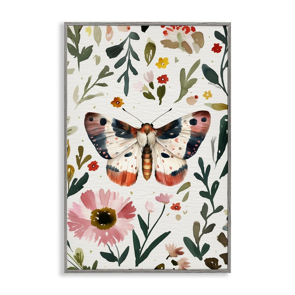 Stupell Moth & Organic Flowers Framed Giclee Art Design By The Dutch Lady