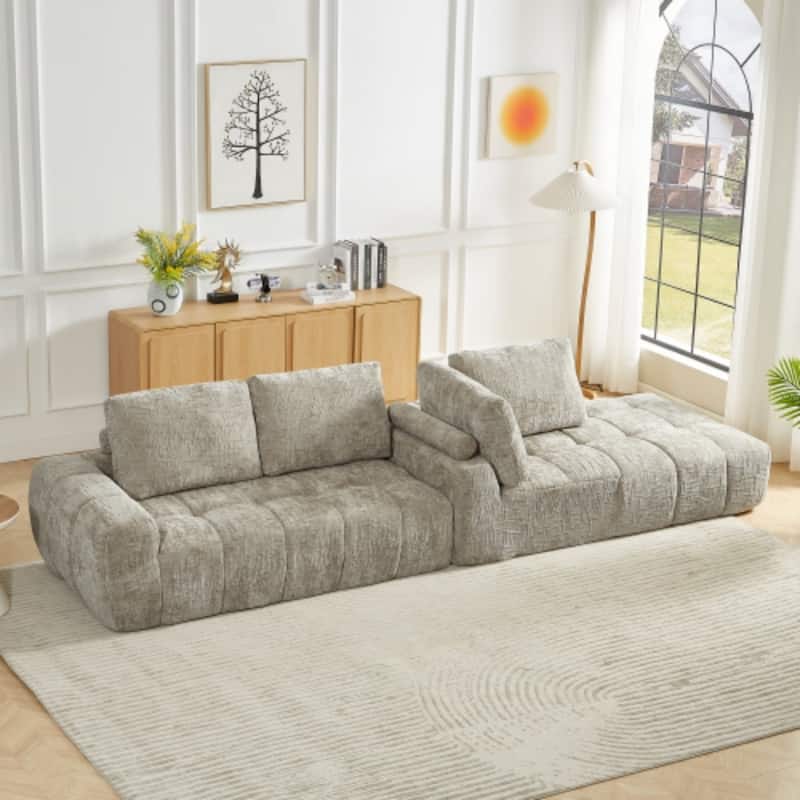 111.4" L-Shaped Mnimalist Faux Fur Sectional Oversized Sofa for Living Spaces