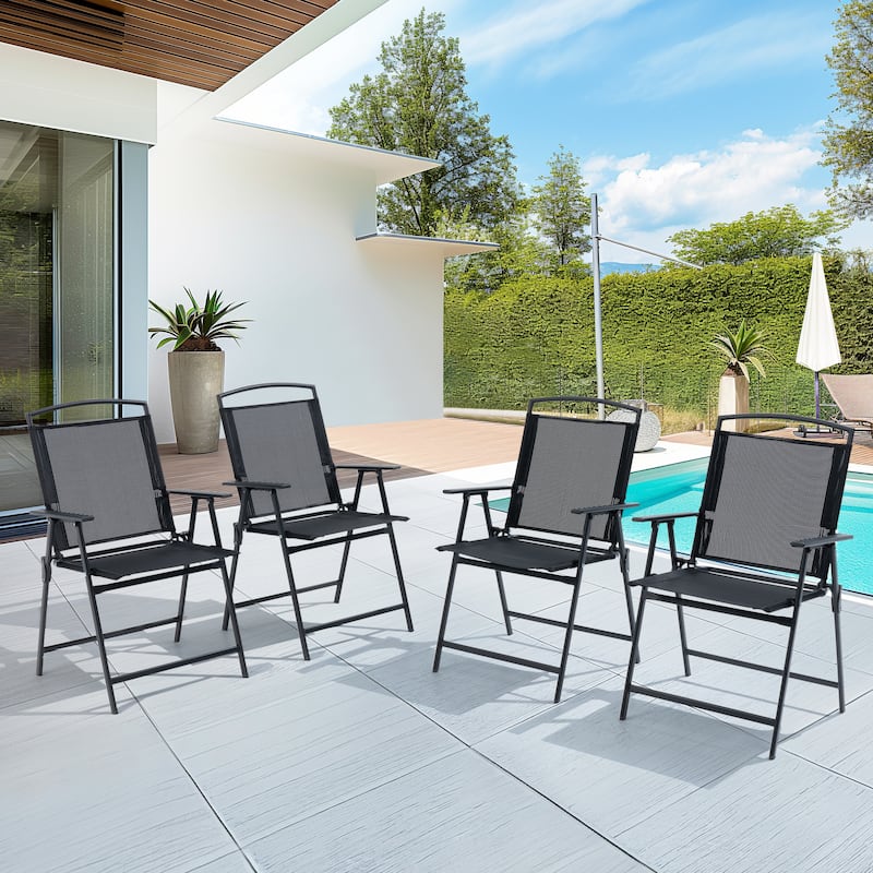 Pellebant Set of 4 Patio Folding Chairs Outdoor Portable Dining Chairs - Black