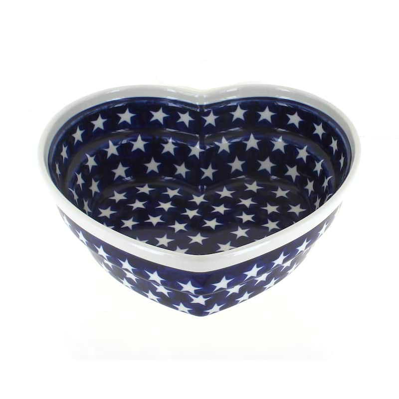 Blue Rose Polish Pottery 859-1 Zaklady Large Heart Bowl