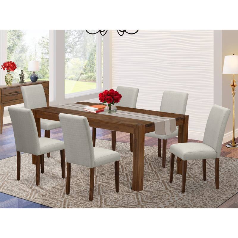 East West Furniture Dinette Set- a Wood Dining Table and Grey Parson Dining Room Chairs, Walnut (Pieces Options) - LMAB7-N8-05