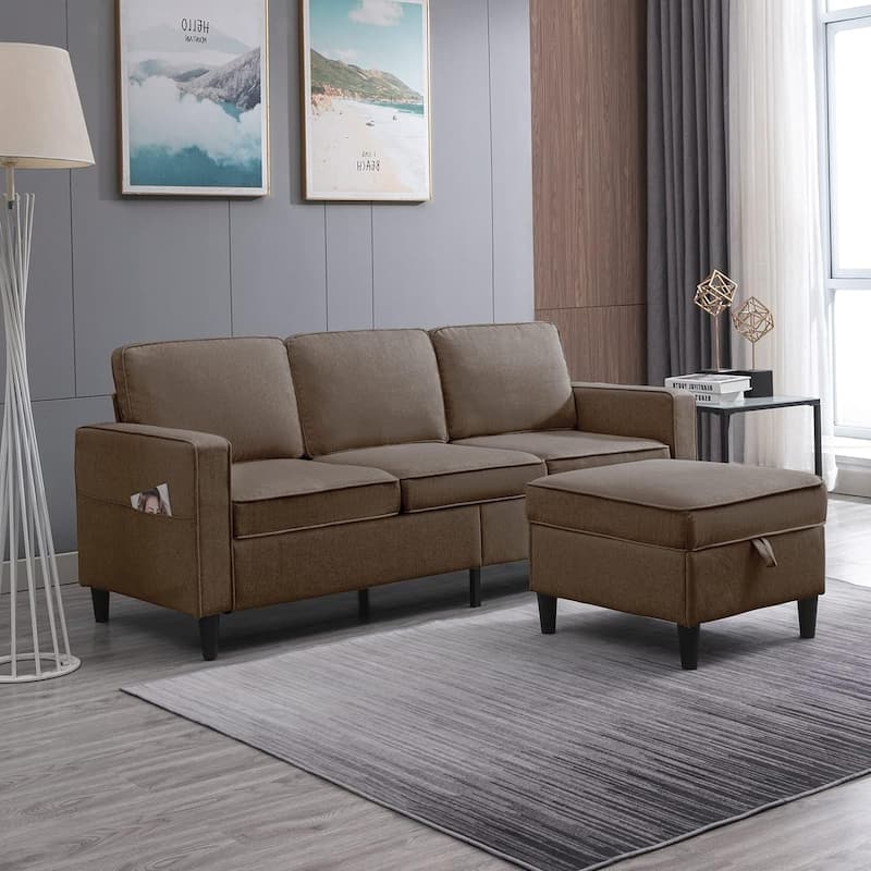 Mixoy 78inch Modern 3-Seat L Shaped Upholstered Sofa with Ottoman