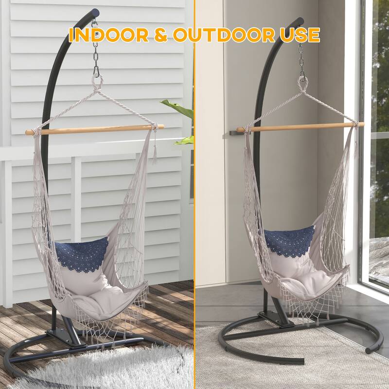 Outsunny Hanging Hammock Chair Stand with Round Base, C Hanging Stand Frame for Hammock Chair, Egg Cahir