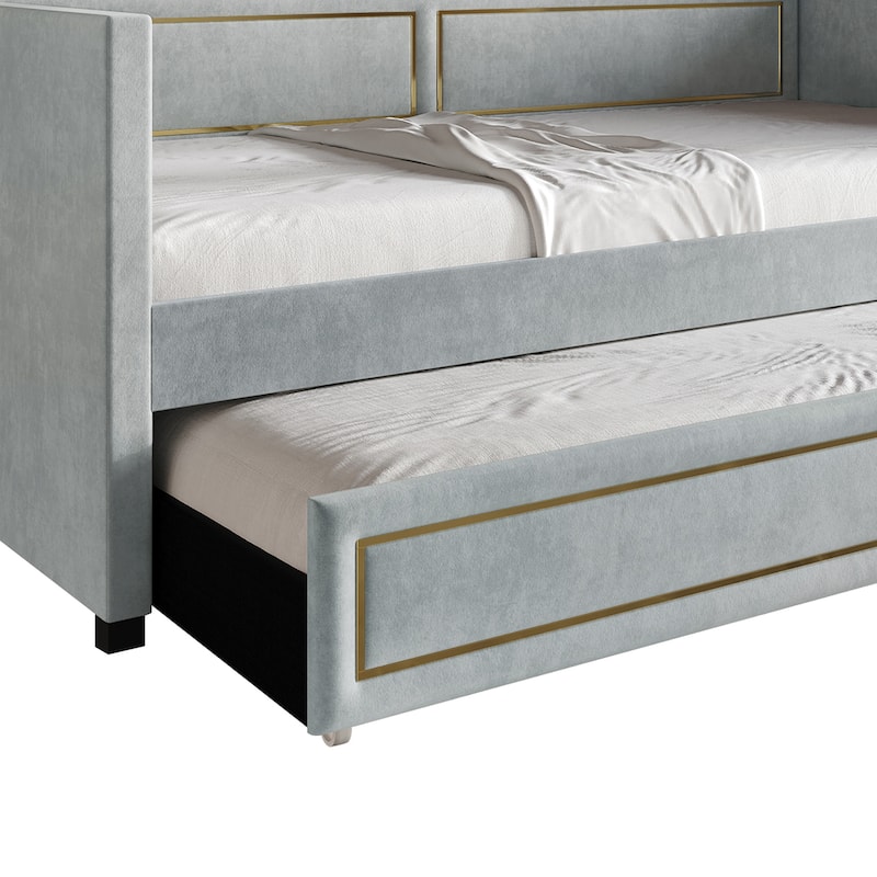CraftPorch Deluxe Velvet Upholstered Twin Size Daybed with Trundle
