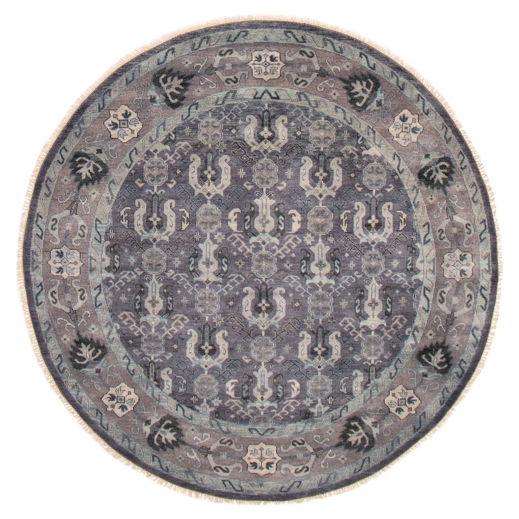 ECARPETGALLERY Hand-knotted Finest Agra Jaipur Dark Grey Wool Rug - 7'10 x 7'10