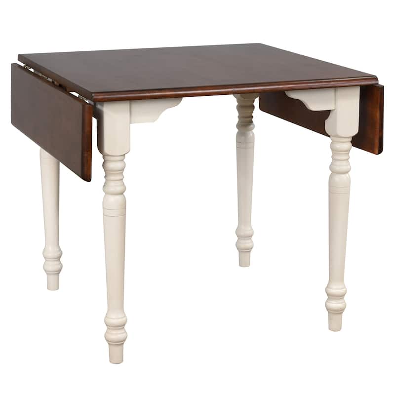 Extendable Drop Leaf Dining Table - 34-48" Rectangular Table, Antique White & Brown Wood, Seats 2-4 - 48