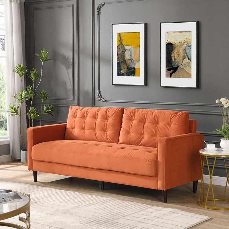 74 inch High Resilience 3 Seater Sofa Wooden Frame Comfy Modern Upholstered Beige