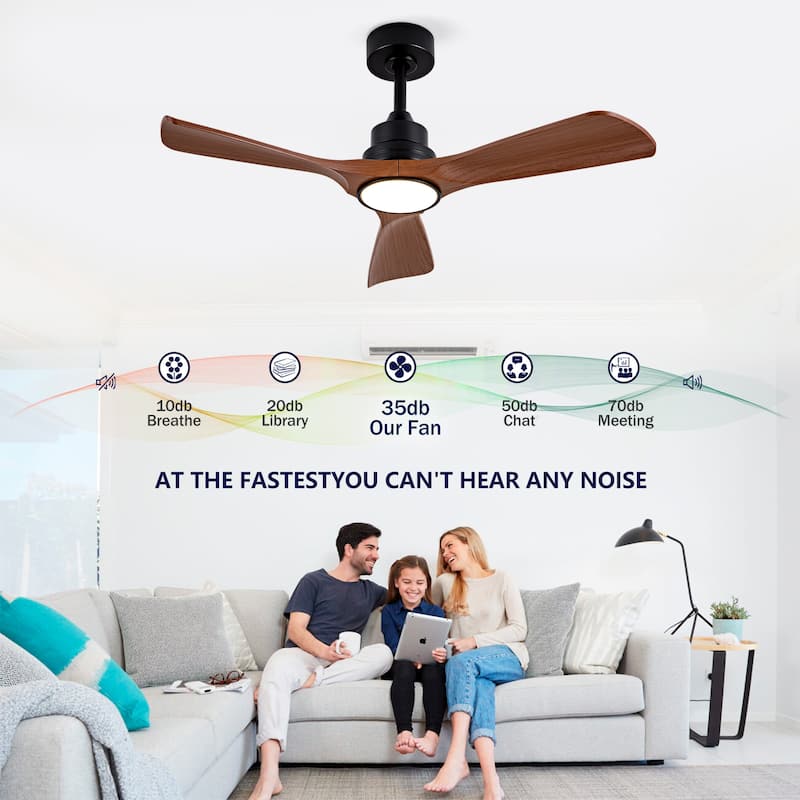 42 Inch Modern Black Ceiling Fan With Light 3 ABS Blades Remote Control Reversible DC Motor With Dimmable LED