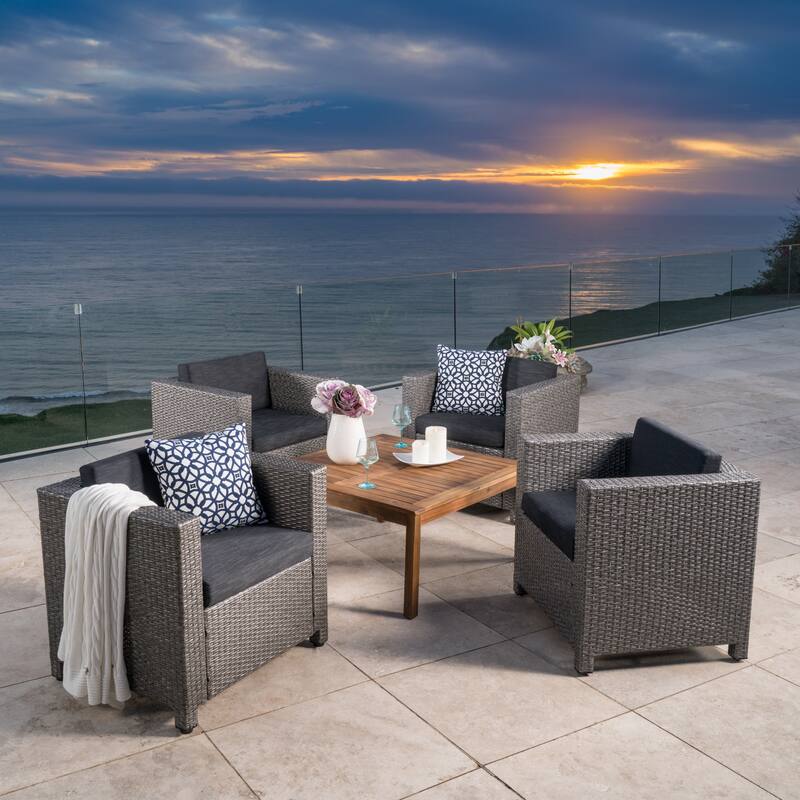 Puerta Outdoor 5-piece Wicker Seating Set with Cushions by Christopher Knight Home