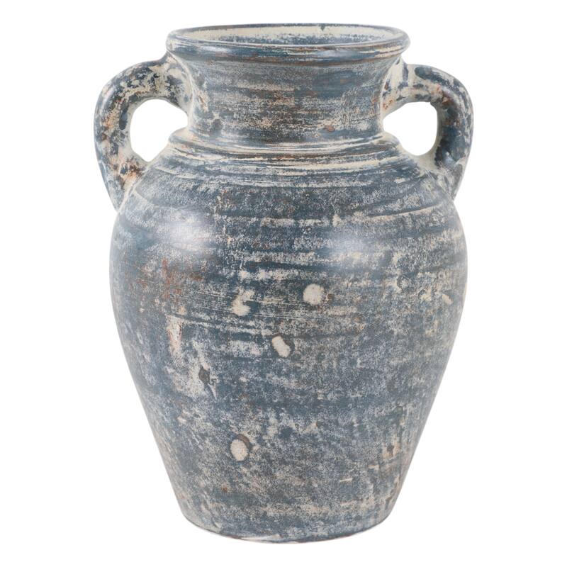 Handcrafted Terracotta Pottery Vase with Amphora Shape and Handles