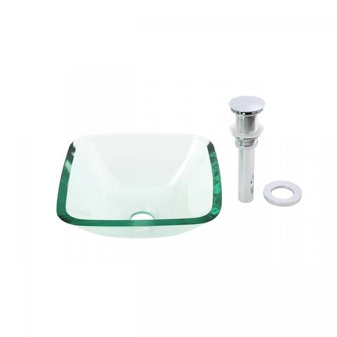 Square Clear Glass Bathroom Vessel Sink with Pop-Up Drain Mini Bath Bowl Sink Countertop Vanity Renovators Supply