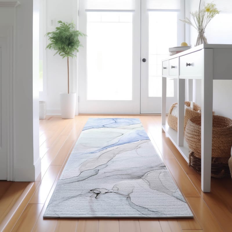 Premium Washable Super Soft Modern Watercolor Mayfield Rug - Blue - 2' 3" x 7' 6" - Runner