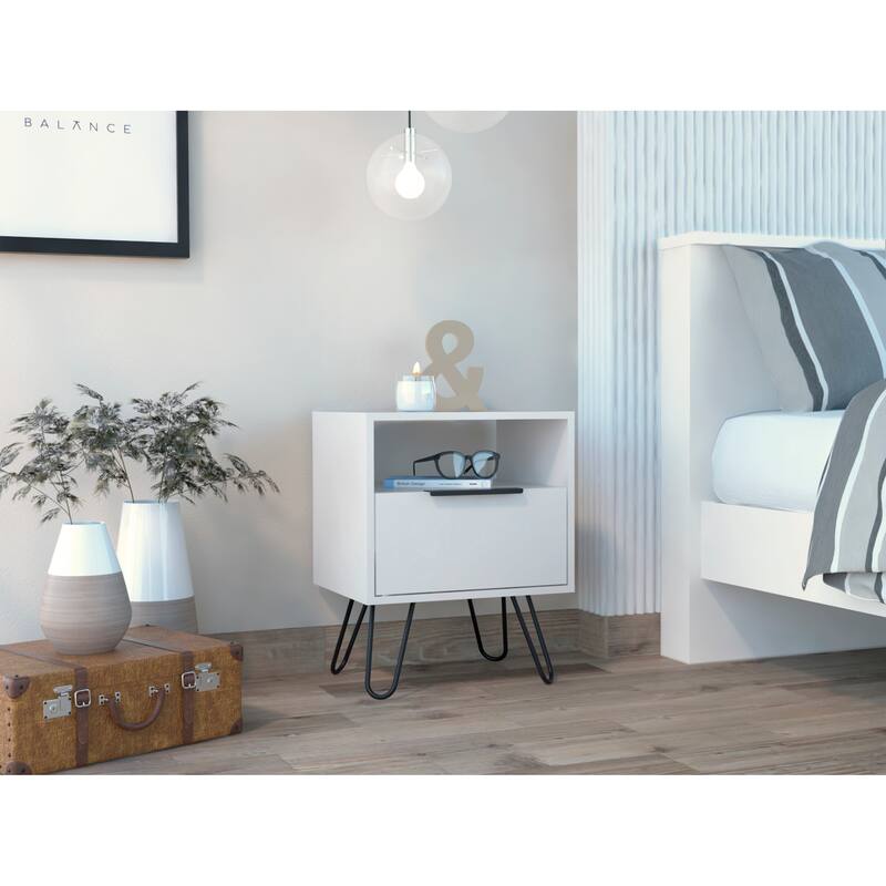 Eagle Creek 1-Shelf 1-Drawer Nightstand，Suitable for bedrooms,living rooms,apartments - White