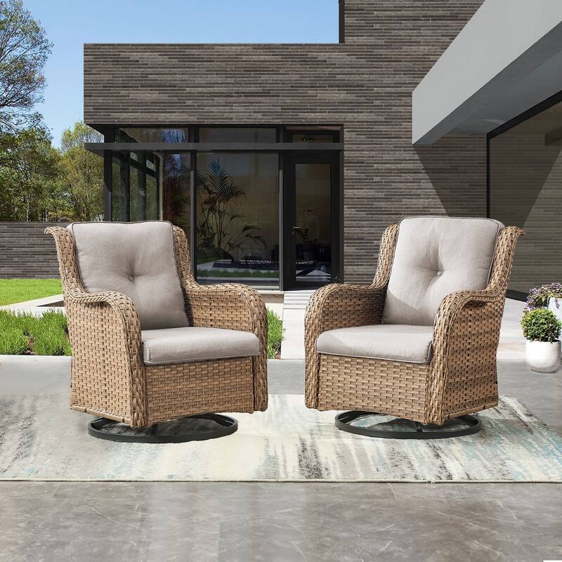 ArcoBay Wicker PE Rattan Outdoor Patio Swivel Glider Chairs with 4'' Olefin Cushions (2-Pack) - Yellow Wicker - Beige