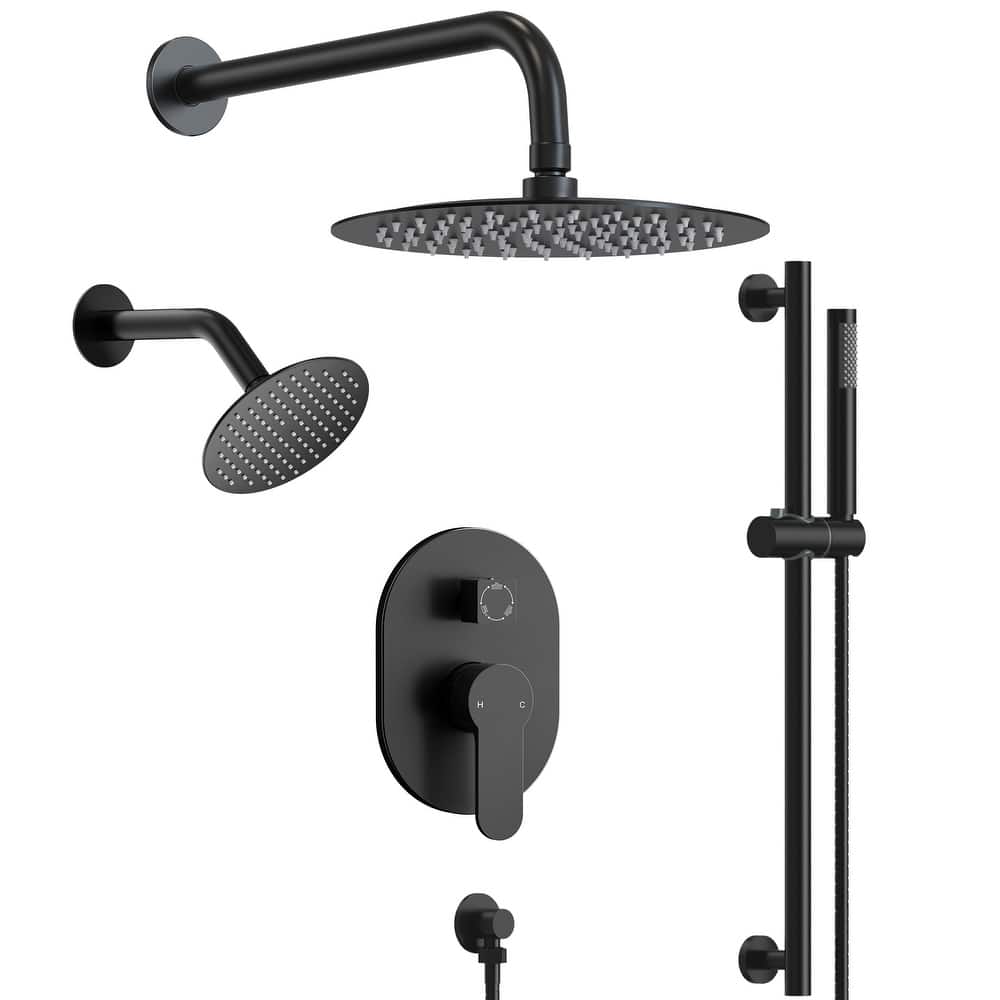 Shower System Dual Shower Heads 10 & 6 in Rainfall High Pressure Shower Faucet Set with Slide Bar Handheld Spray