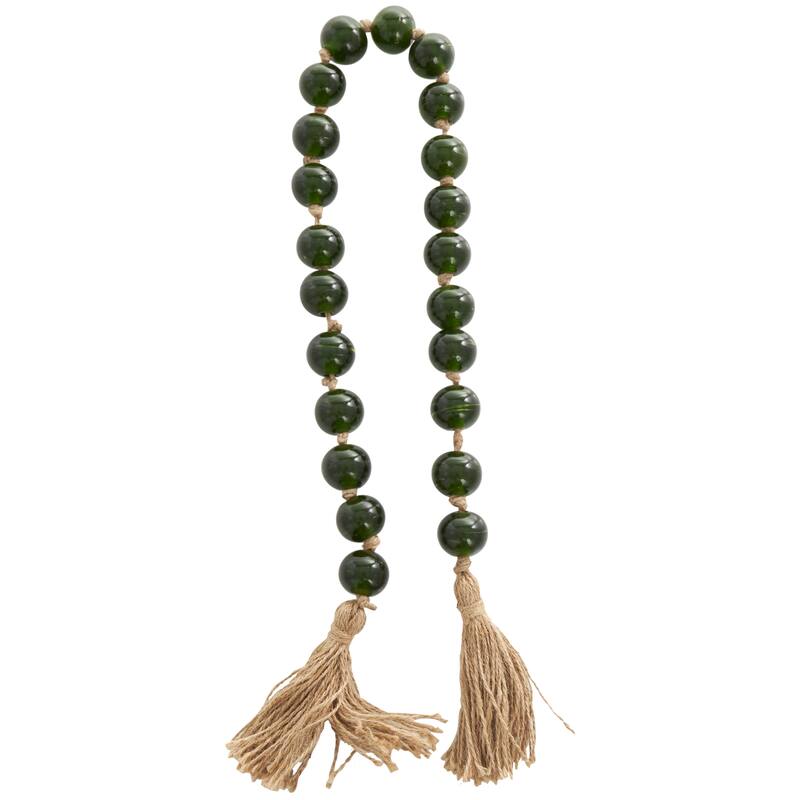 Glass Handmade Round Frosted Beaded Garland with Tassel with Knotted Brown Jute