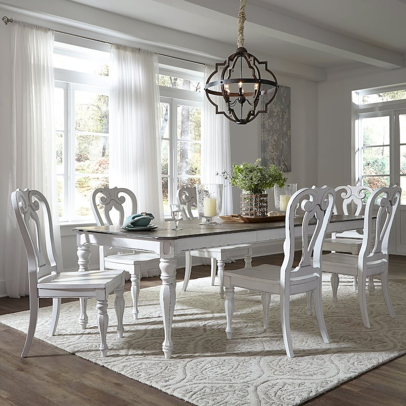 Magnolia Manor Antique White Weathered Bark Opt 7 Piece Leg Table Set - Antique White