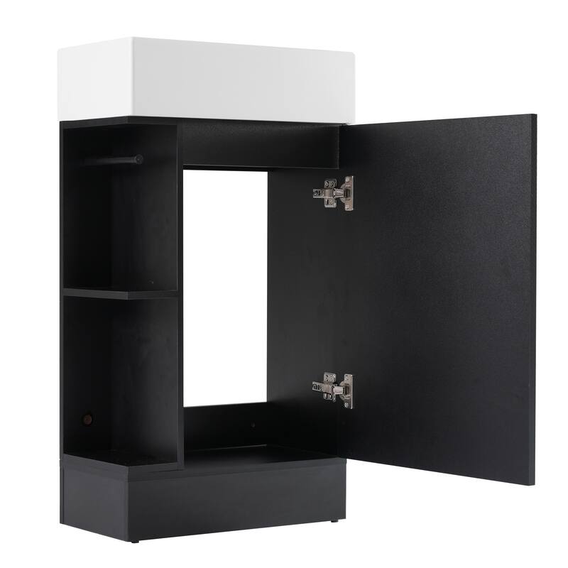 18.6" Vertical Stripe Door Cabinet Bathroom Vanity with Sink, Toilet Paper Holder and 2-tier Shelf - Available Left or Right