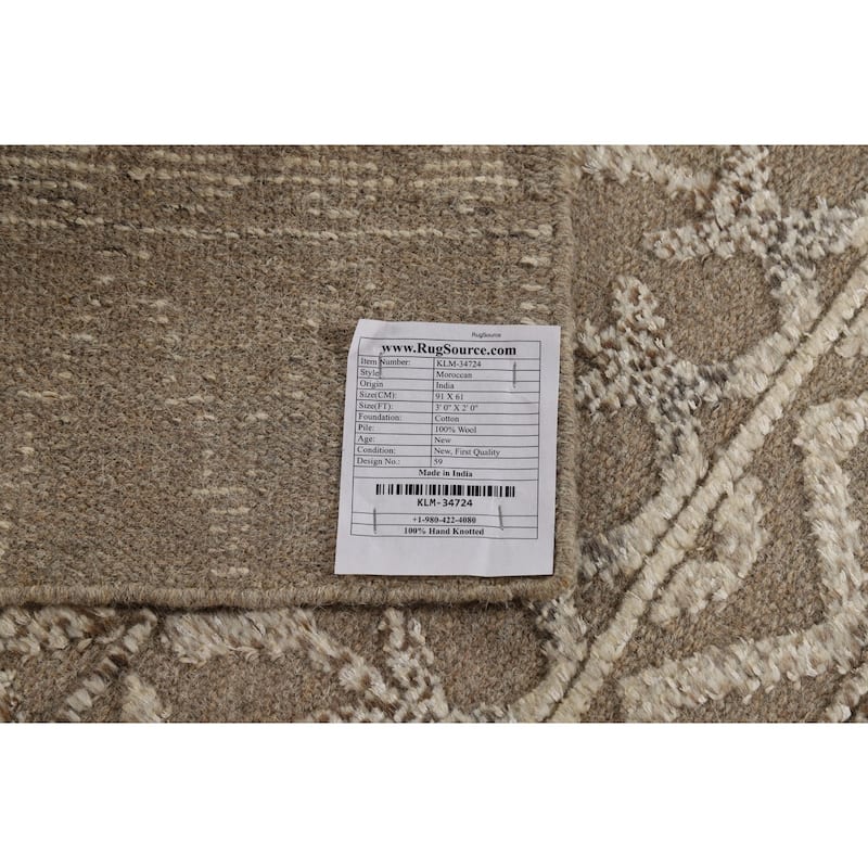 Earth Tone Moroccan Rug Hand-Knotted Oriental Wool Carpet - 2'0"x 3'0"