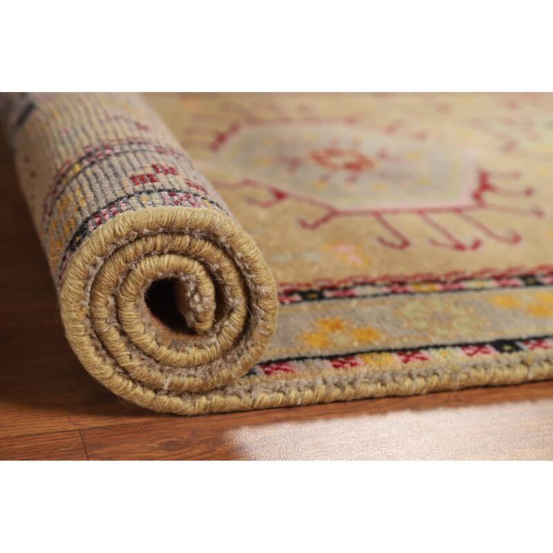 Hand Knotted Oriental 100% Wool Carpet Transitional Geometric Yellow & Gold Khotan Area Rug - 4' 11'' X 3' 1''