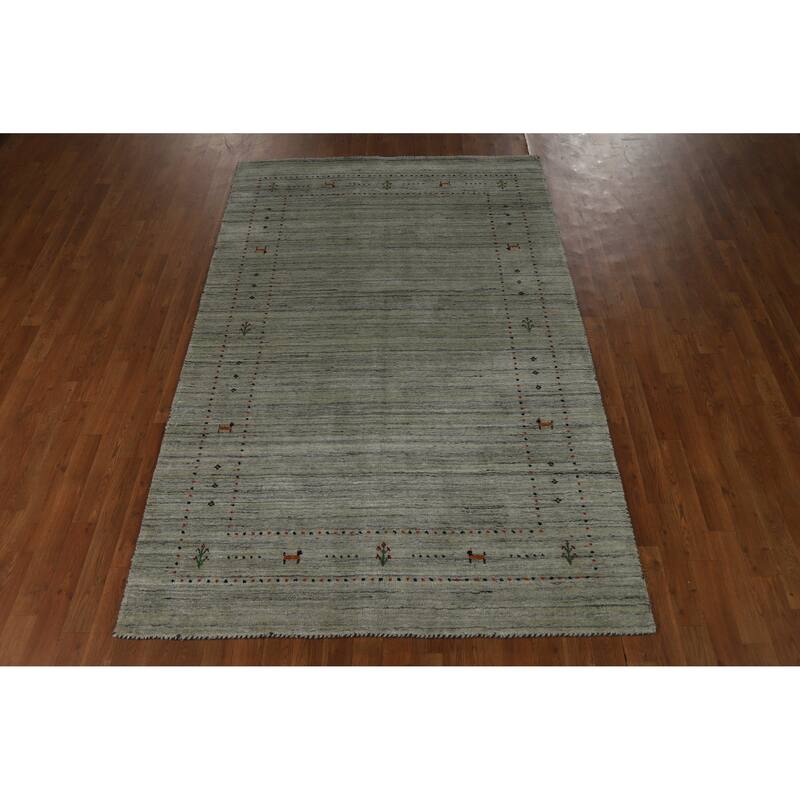 Hand Knotted Oriental 100% Wool Carpet Tribal Animal Pictorial Greys & Charcoal Gabbeh Area Rug - 8' 1'' X 5' 0''