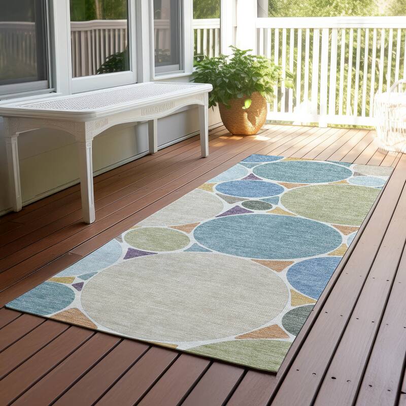 Machine Washable Indoor/ Outdoor Contemporary Rowan Chantille Rug - Blue - 2'3" x 7'6"