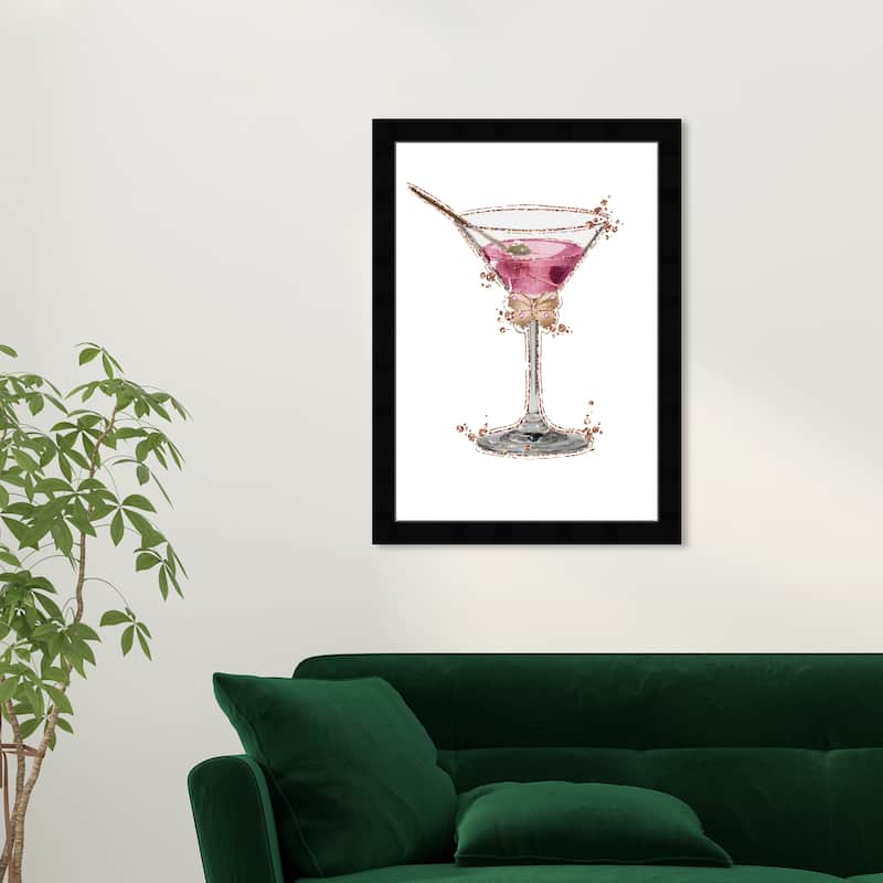 Wynwood Studio Prints Drinks and Spirits Glimmering Martini Pink and Dark Pink Glam Wall Art Canvas Print - Black