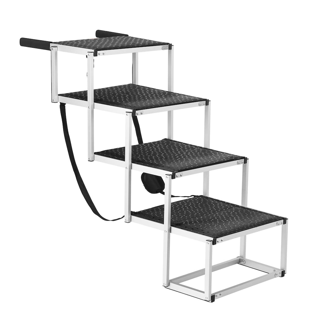 Black Portable Foldable Dog Steps with Grey Aluminum Frame and Non-Slip Pads Ideal for Small Pets