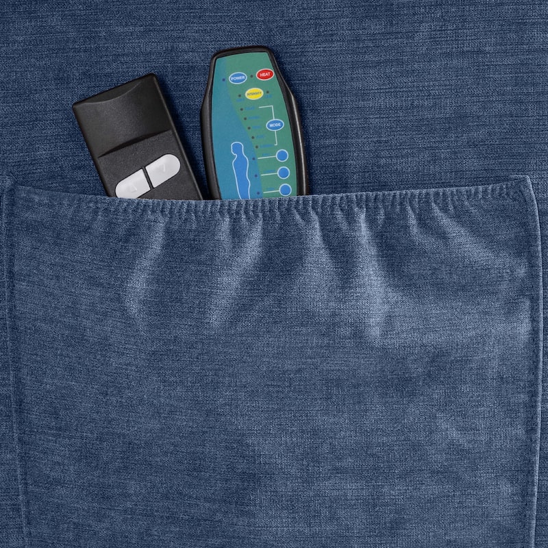 Blue Power Lift Recliner with Heat, Massage, USB Charging, Side Pockets, and Remote Control for Convenience