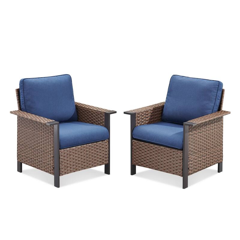 Pocassy Outdoor Wicker 2-Piece Patio Chair with Cushion