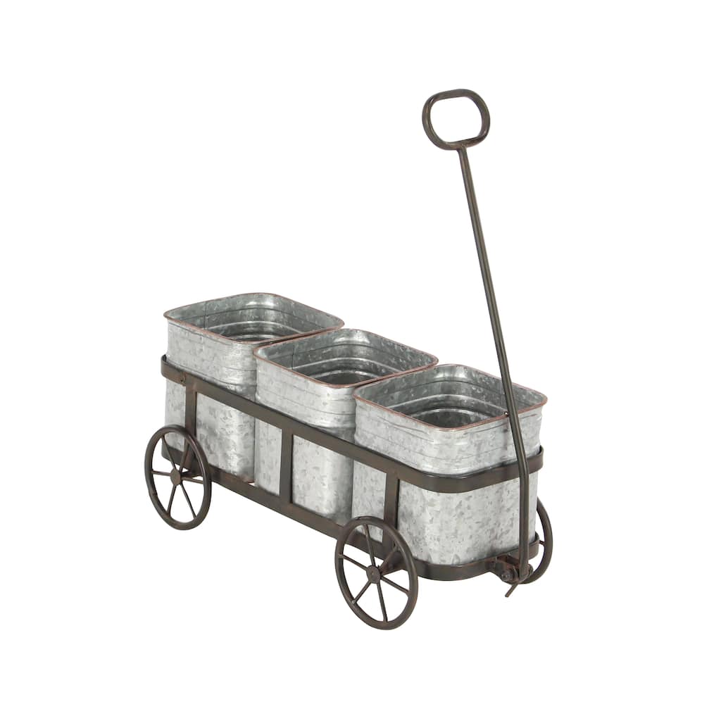 Metal Wagon Planter - Silver - Roche River Decor - 7"W x 29"L x 16"H