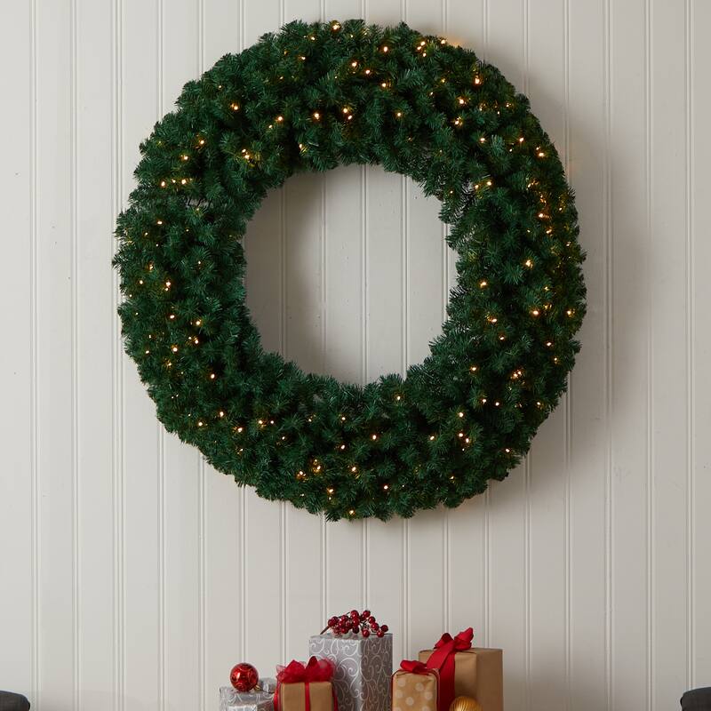 Pre-Lit Pine Artificial Christmas Wreath, 48-Inch, Warm White LED Lights