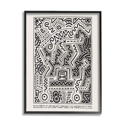 Stupell Keith Haring Monochrome Pop Style Squiggle Text Framed Wall Art - Grey