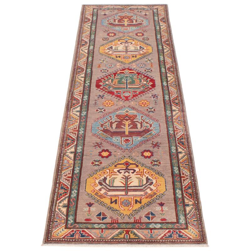 ECARPETGALLERY Hand-knotted Uzbek Ghazni Taupe Wool Rug - 2'9 x 9'8