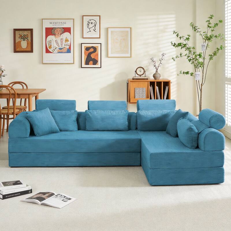 L shape Modular Sectional Sofa, Compressed Sectional Sofa Corduroy Couch, Unfold into a bed, Comfy Compressed Sofa Couch